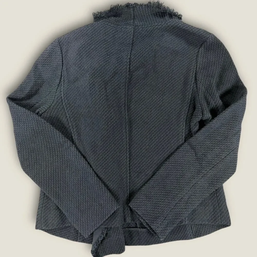 Vince Jacket‎ Medium Black Tweed Moto Asymmetrical Zip Fringe Cotton Blend M